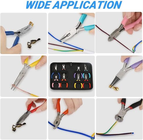 Jewelry Pliers, BicycleStore 8 Pcs Multi-Use Jewelry Making Set with Case Portable Mini DIY Jewelry Making Tools Kit with Long Bent Round Needle Flat Nose Diagonal End Cutter for Beading Repair in Kuwait