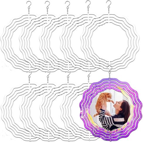 4 Pcs 8 Inch Sublimation Wind Spinner Blanks, 3D Aluminum Wind Powered Kinetic Sculpture, Spinner Suspension Trim for Yards & Gardens（Round） in Kuwait