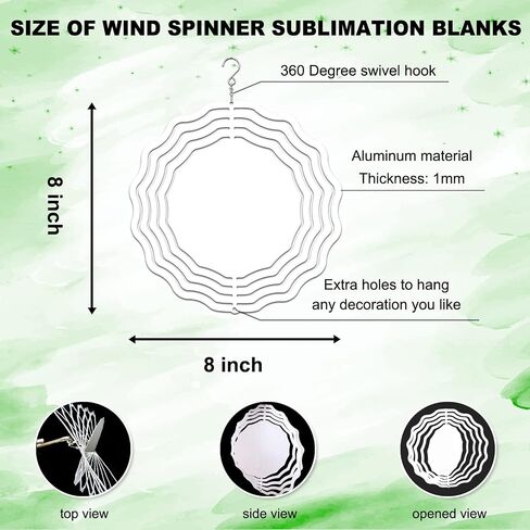 4 Pcs 8 Inch Sublimation Wind Spinner Blanks, 3D Aluminum Wind Powered Kinetic Sculpture, Spinner Suspension Trim for Yards & Gardens（Round） in Kuwait