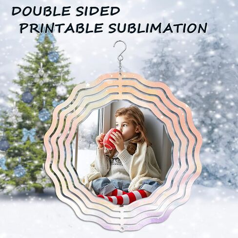 4 Pcs 8 Inch Sublimation Wind Spinner Blanks, 3D Aluminum Wind Powered Kinetic Sculpture, Spinner Suspension Trim for Yards & Gardens（Round） in Kuwait