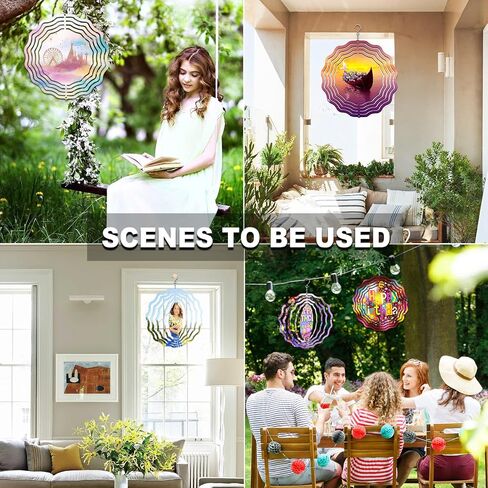4 Pcs 8 Inch Sublimation Wind Spinner Blanks, 3D Aluminum Wind Powered Kinetic Sculpture, Spinner Suspension Trim for Yards & Gardens（Round） in Kuwait