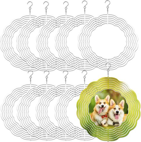 4 Pcs 8 Inch Sublimation Wind Spinner Blanks, 3D Aluminum Wind Powered Kinetic Sculpture, Spinner Suspension Trim for Yards & Gardens（Round） in Saudi Arabia