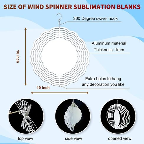 4 Pcs 8 Inch Sublimation Wind Spinner Blanks, 3D Aluminum Wind Powered Kinetic Sculpture, Spinner Suspension Trim for Yards & Gardens（Round） in Saudi Arabia