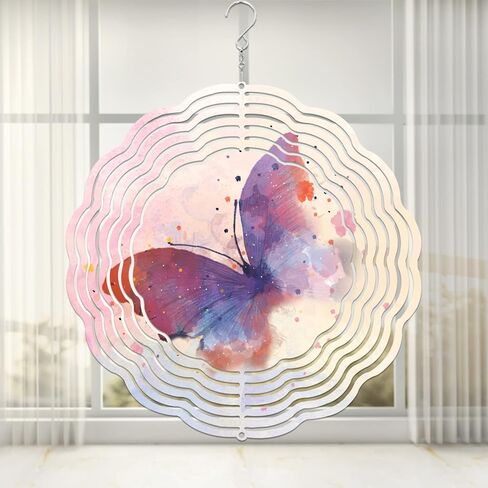 4 Pcs 8 Inch Sublimation Wind Spinner Blanks, 3D Aluminum Wind Powered Kinetic Sculpture, Spinner Suspension Trim for Yards & Gardens（Round） in Saudi Arabia