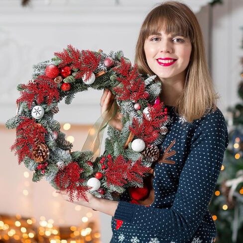 Hotop 100 Pcs Christmas Glitter Pine Needles 10.6 Inches Pine Stems Picks DIY Christmas Garland Wreath Decor Artificial Pine Branches for Xmas Winter Home Centerpieces Party Decoration(Green) in Saudi Arabia