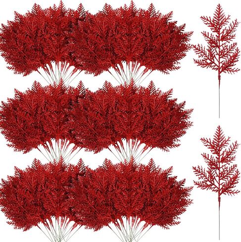 Hotop 100 Pcs Christmas Glitter Pine Needles 10.6 Inches Pine Stems Picks DIY Christmas Garland Wreath Decor Artificial Pine Branches for Xmas Winter Home Centerpieces Party Decoration(Green) in Saudi Arabia