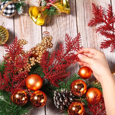 Hotop 100 Pcs Christmas Glitter Pine Needles 10.6 Inches Pine Stems Picks DIY Christmas Garland Wreath Decor Artificial Pine Branches for Xmas Winter Home Centerpieces Party Decoration(Green) in Saudi Arabia