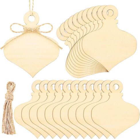 36 قطعة DIY عيد الميلاد الخشبية معلقة الحلي مع ثقب الحرف الخشبية قطع العلامة غير الانتهاء من شرائح الخشب الطبيعي مع حبال للحرف المركزية DIY عيد الميلاد الديكور in Kuwait