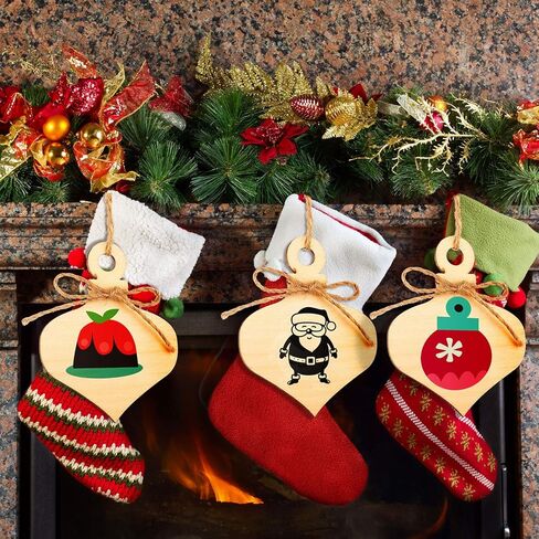 36 قطعة DIY عيد الميلاد الخشبية معلقة الحلي مع ثقب الحرف الخشبية قطع العلامة غير الانتهاء من شرائح الخشب الطبيعي مع حبال للحرف المركزية DIY عيد الميلاد الديكور in Kuwait