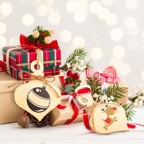 36 قطعة DIY عيد الميلاد الخشبية معلقة الحلي مع ثقب الحرف الخشبية قطع العلامة غير الانتهاء من شرائح الخشب الطبيعي مع حبال للحرف المركزية DIY عيد الميلاد الديكور in Kuwait