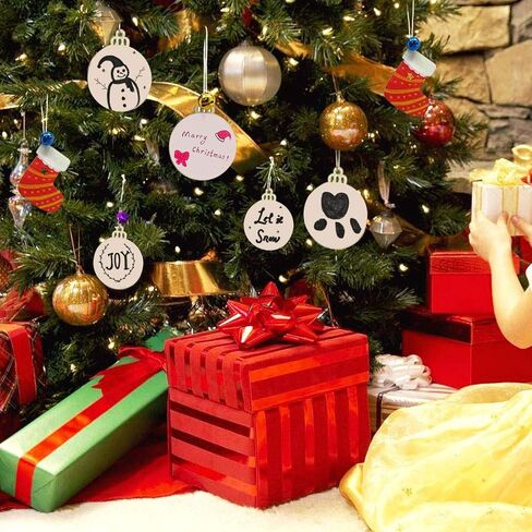 عبوة من 60 قرص خشبي دائري مع فتحات، شرائح خشب طبيعي ليستنمان غير مكتملة مثقوبة مسبقًا مع 60 قطعة من الخيوط المجدولة، رقائق خشبية مسطحة لتزيين شجرة الكريسماس والفنون والحرف اليدوية المعلقة in Kuwait