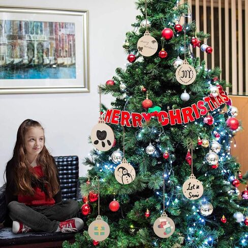 عبوة من 60 قرص خشبي دائري مع فتحات، شرائح خشب طبيعي ليستنمان غير مكتملة مثقوبة مسبقًا مع 60 قطعة من الخيوط المجدولة، رقائق خشبية مسطحة لتزيين شجرة الكريسماس والفنون والحرف اليدوية المعلقة in Kuwait