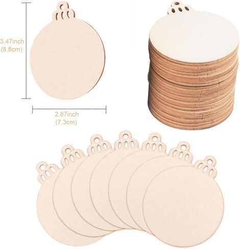 عبوة من 60 قرص خشبي دائري مع فتحات، شرائح خشب طبيعي ليستنمان غير مكتملة مثقوبة مسبقًا مع 60 قطعة من الخيوط المجدولة، رقائق خشبية مسطحة لتزيين شجرة الكريسماس والفنون والحرف اليدوية المعلقة in Kuwait