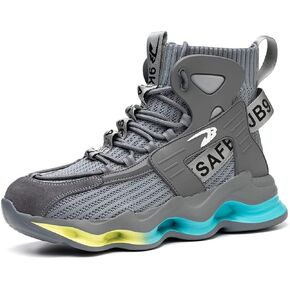 DRECAGE Steel Toe Boots Mens Womens Work Boots Breathable Knit Comfortable High top Safety Boots Construction Indestructible Working Shoes