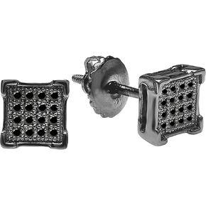 Dazzlingrock Collection Round Black Diamond Cluster Square Unisex Stud Earrings (0.10 ctw, Color Black, Clarity Opaque) in Black Plated 925 Sterling Silver