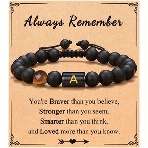 UNGENT THEM Natural Stone Initial Bracelet for Boys Men, Birthday Christmas Valentines Day Gradution Gifts for Teens Boys