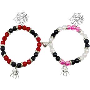 Choistily Spider Bracelets for Couple Heart Shaped Matching Friendship Bracelets Pink Relationship Promise Bracelet Stretch Beaded Couple Bracelets Best Friend Bracelet Jewery Gift