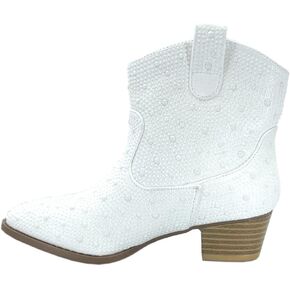 ABSOLEX Girl's Rhinestone Block Chunky Heel Ankle Bootie