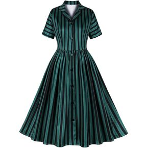 1950s Dresses for Women Vintage Rockabilly Retro Short Sleeve Tie Midi Dress Cocktail Party Evening Prom Gown