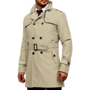 Makkrom Men's Trench Coat Slim fit Double Breasted Notched Lapel Belted Windbreaker Long Jacket Casual Windproof Overcoat