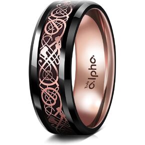 Truly Alpha Mens Rings - Celtic Dragon Wedding Band | 8mm Mens Titanium Wedding Bands | Beveled Edges Men's Rings | Polished Titanium Rings For Men | Mens Wedding Band | Carbon Fiber Rings For Men in Saudi Arabia