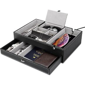 Baoyun Mens Valet Tray, Nightstand Organizers for Men, Leather Jewelry Storage Box Bedside Table Organizer EDC Catch All for Jewelry Key Wallet and Phone in Kuwait