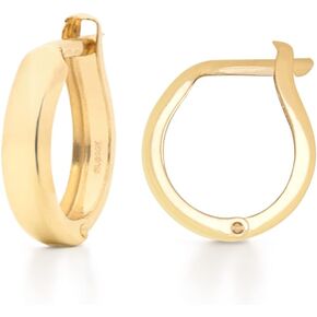 MAZZERI 14K Gold Huggie Hoop Earrings – Classic Small Polished Or Diamond Cut Flat Hinged Huggies For Women and Men
