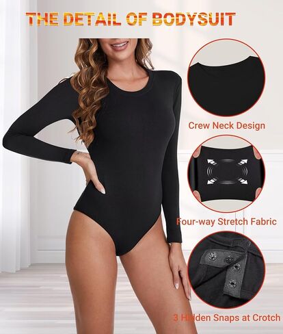 بدلة للجسم بأكمام طويلة للنساء من KDF، بدلة قطعة علوية مبطنة بالصوف برقبة دائرية للنساء، بدلة قفز سميكة قابلة للتمدد مع تحكم في البطن in Kuwait