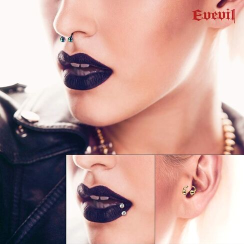 Evevil 14G 16G مجوهرات الحاجز الجراحية الصلب حلقة الحاجز الصغيرة للنساء الرجال الأنف الأنف خواتم الشفاه Labret الغضروف ثقب الجسم (10 أزواج، الذهب، الفضة، ارتفع الذهب، أسود) in Kuwait