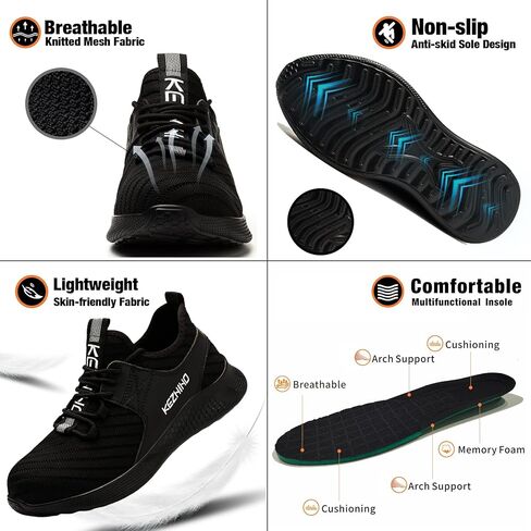 Kezhiho Steel Toe Work Shoes for Men Lightweight Comfortable Slip Resistant Puncture Proof Safety Shoes Breathable Indestructible Construction Industrial Sneakers in Saudi Arabia