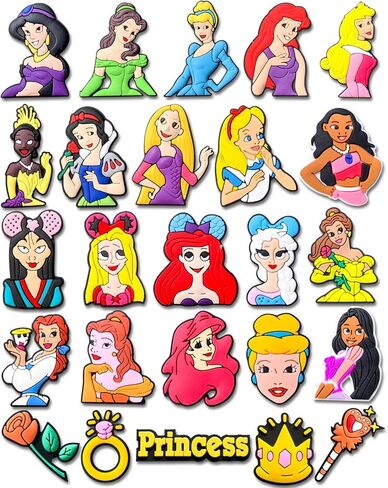 Zanerolan 25PCS Princess Shoe Decoration Charms for Clog, Cartoon Princess Charms Accessories for Kid Girl Party Favor in Kuwait