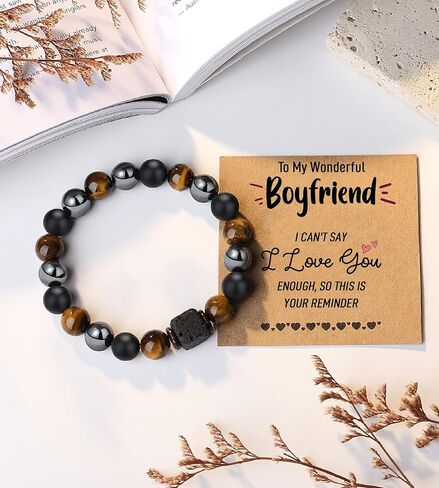 TONY & SANDY Natural Stone Bracelet for Boy, Son, Grandson, Nephew, Brother, Boyfriend, Husband, Grandpa, Uncle, Dad - Anniversary Birthday Christmas Valentines Gifts for Teens Boys Men in Kuwait
