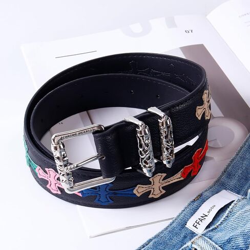 حزام كروس عصري كلاسيكي بتصميم بانك قوطي من الكروم للجينز من سراجتكر، اسود، يناسب مقاس 24 انش - 34 انش in Kuwait