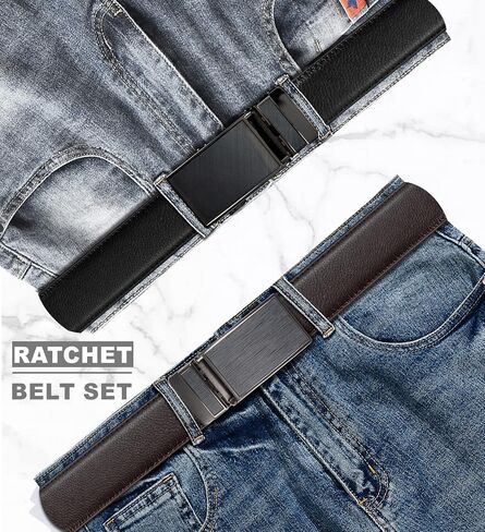 Gurzita Ratchet Belt 2 Pack,Mens Belts Leather Ratchet,Adjustable Dress Belts with Click Slide Buckle in Saudi Arabia