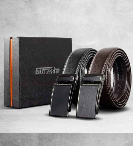 Gurzita Ratchet Belt 2 Pack,Mens Belts Leather Ratchet,Adjustable Dress Belts with Click Slide Buckle in Saudi Arabia