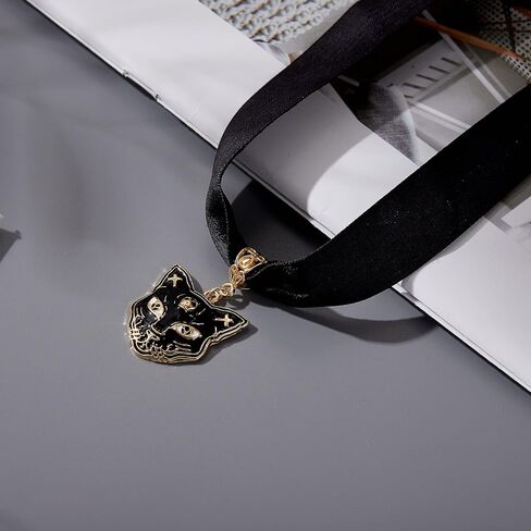 OFGOT7 قلادة كلاسيكية سوداء مخملية على شكل قطة للفتيات، إكسسوار قلادة قوطي للنساء، مجوهرات تنكرية للهالوين in Kuwait