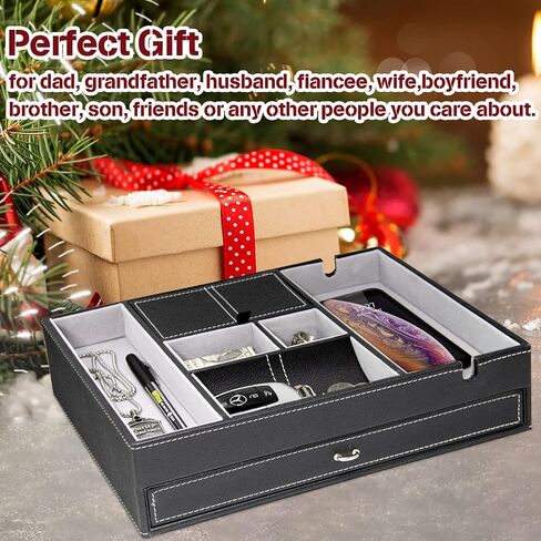 Baoyun Mens Valet Tray, Nightstand Organizers for Men, Leather Jewelry Storage Box Bedside Table Organizer EDC Catch All for Jewelry Key Wallet and Phone in Kuwait