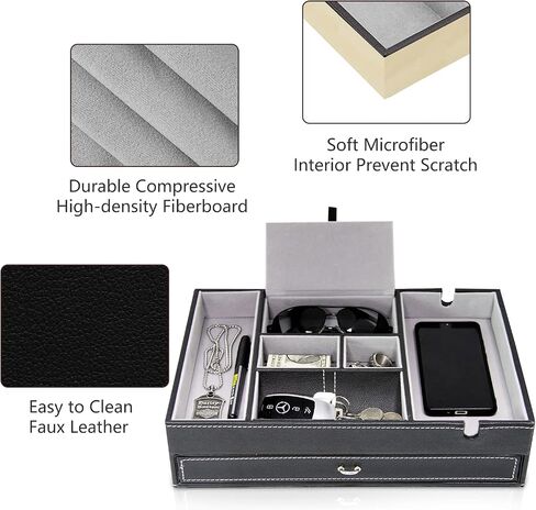 Baoyun Mens Valet Tray, Nightstand Organizers for Men, Leather Jewelry Storage Box Bedside Table Organizer EDC Catch All for Jewelry Key Wallet and Phone in Kuwait