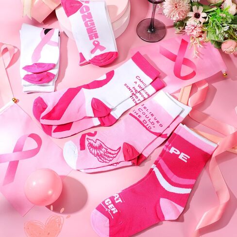 Toulite 30 Pairs Breast Cancer Awareness Socks Pink Crew Socks Bulk Pink Ribbon Soft Breast Cancer Socks for Women Survivor Gifts in Saudi Arabia