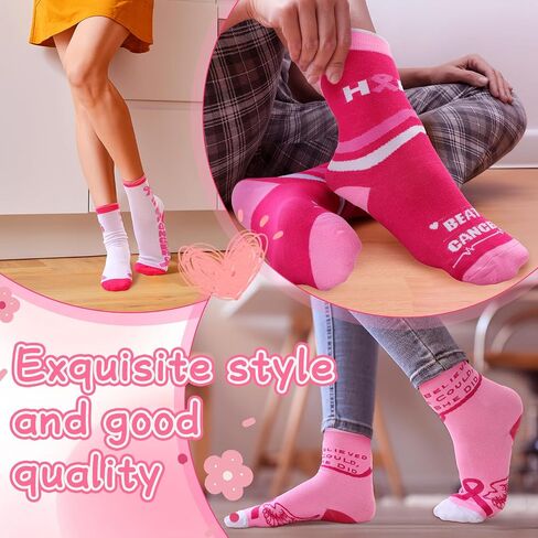 Toulite 30 Pairs Breast Cancer Awareness Socks Pink Crew Socks Bulk Pink Ribbon Soft Breast Cancer Socks for Women Survivor Gifts in Saudi Arabia