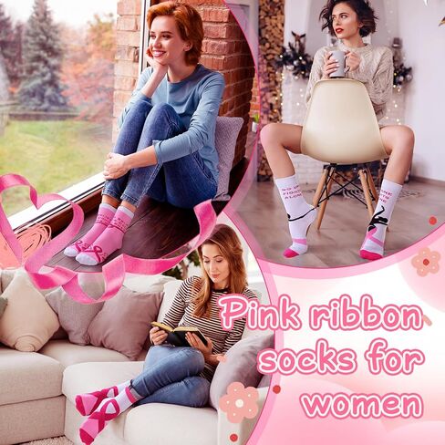 Toulite 30 Pairs Breast Cancer Awareness Socks Pink Crew Socks Bulk Pink Ribbon Soft Breast Cancer Socks for Women Survivor Gifts in Saudi Arabia