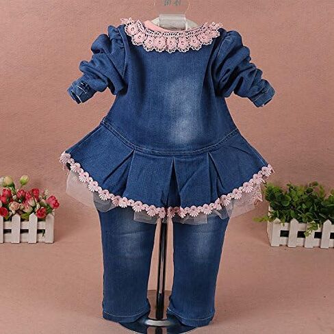 Yao 6M-4Y Infant 3Pcs Baby Girls Clothes Set Toddler Casual Outfits Lace Dress Jacket and Jeans in Saudi Arabia