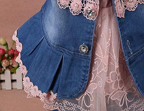 Yao 6M-4Y Infant 3Pcs Baby Girls Clothes Set Toddler Casual Outfits Lace Dress Jacket and Jeans in Saudi Arabia