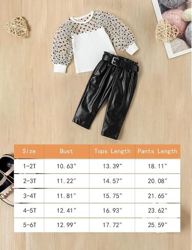 ملابس الفتيات الصغيرات من Fommy، ملابس الفتيات بأكمام طويلة منتفخة شبكية + بنطال جلدي من البولي يوريثان طقم ملابس للفتيات مكون من قطعتين in Kuwait