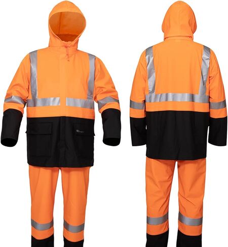HAOKAISEN Rain Suit for Men Heavy Duty Workwear Waterproof Hi Vis Reflective Rain Jacket with Bib Pants in Kuwait