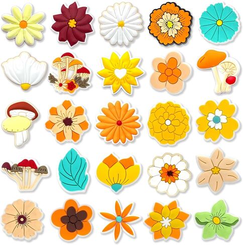 Brucearcroft 25Pcs Flower Shoe Decoration Charms, Aesthetic Daisy Plant Mushroom Charms for Kids Girls Party Gifts in Saudi Arabia