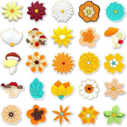 Brucearcroft 25Pcs Flower Shoe Decoration Charms, Aesthetic Daisy Plant Mushroom Charms for Kids Girls Party Gifts in Saudi Arabia