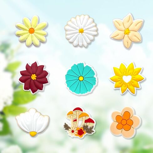 Brucearcroft 25Pcs Flower Shoe Decoration Charms, Aesthetic Daisy Plant Mushroom Charms for Kids Girls Party Gifts in Saudi Arabia