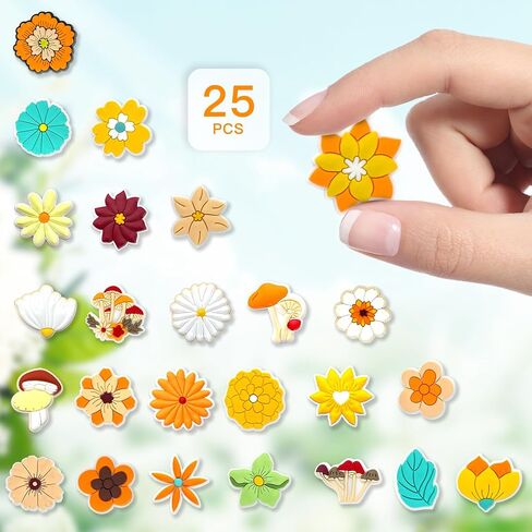 Brucearcroft 25Pcs Flower Shoe Decoration Charms, Aesthetic Daisy Plant Mushroom Charms for Kids Girls Party Gifts in Saudi Arabia