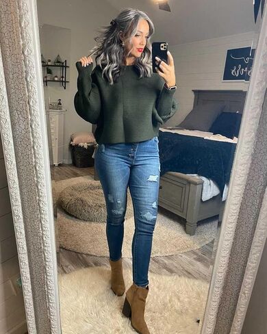 سترة نسائية محبوكة غير رسمية من Dowerme 2023 بأكمام طويلة على شكل جناح الخفاش متينة وناعمة وفضفاضة مضلعة بلوفر علوي in Kuwait